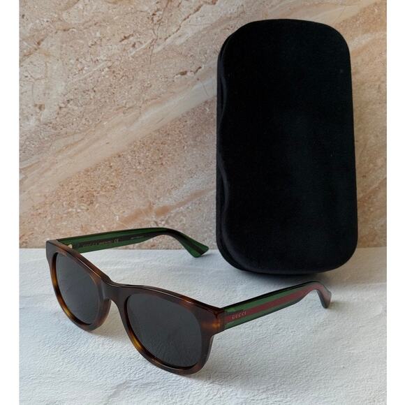 NEW Gucci GG0003S Brown Havana Striped Arm Sunglasses